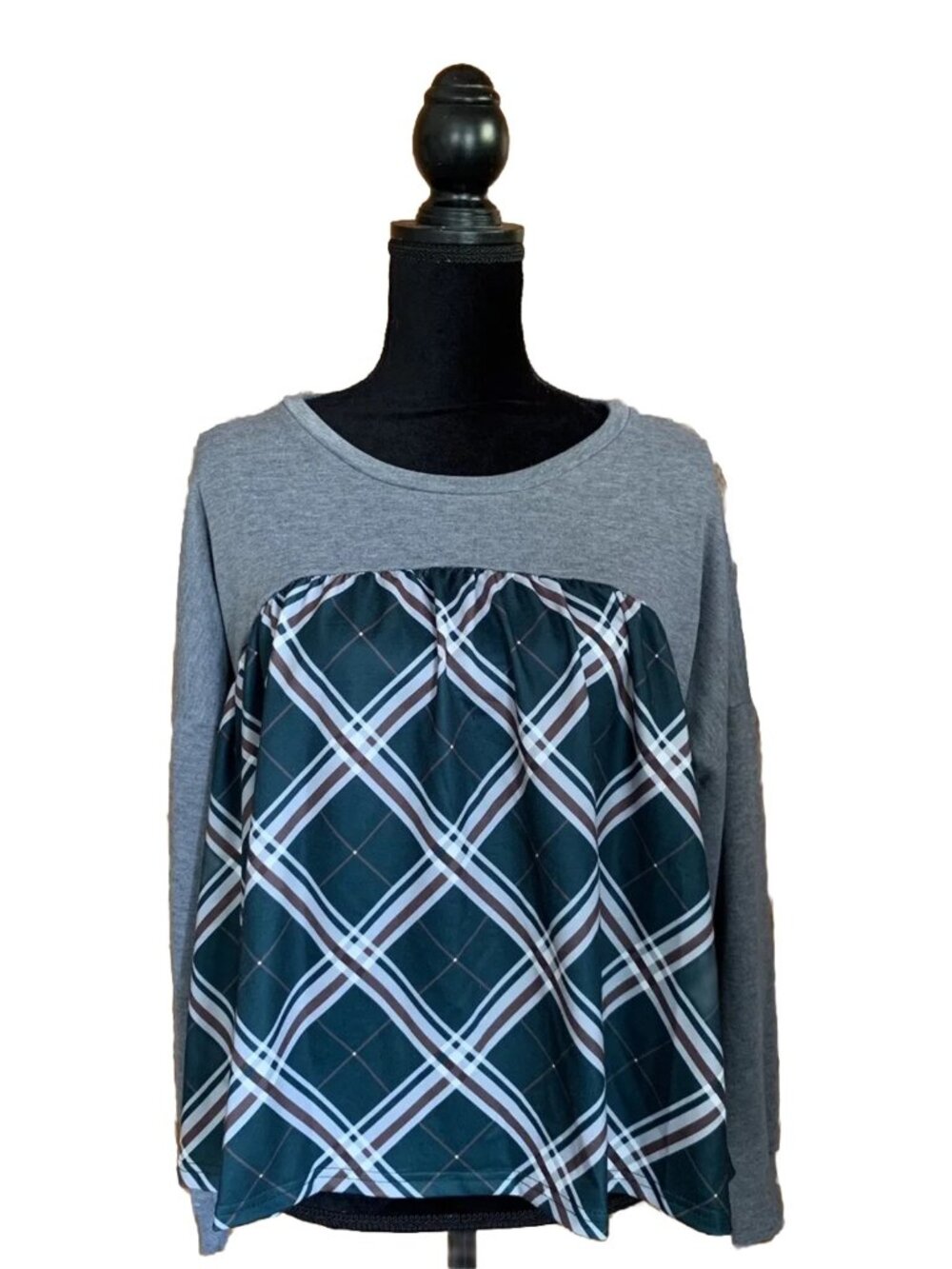 Cupshe Womens Shirt Size Small Long Sleeve Multicolor Argyle Diamond NWT